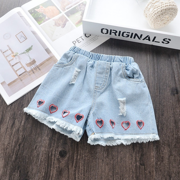 Kék színben szakadt motívumokkal ellátott modern gyerekfarmer lányoknak