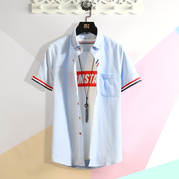 Cămașă modernă pentru bărbați cu mâneci scurte și buzunar în mai multe culori