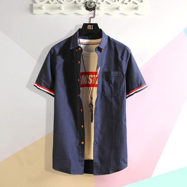 Cămașă modernă pentru bărbați cu mâneci scurte și buzunar în mai multe culori