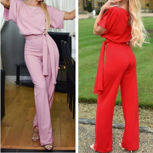 Κομψή γυναικεία ολόσωμη φόρμα με  κοντό μανίκι σε διάφορα χρώματα