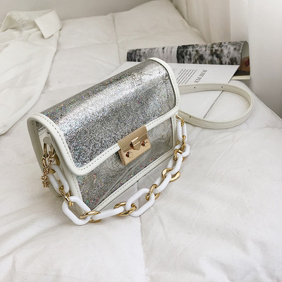 Modern női táska fényes elemekkel három színben, rövid és hosszú lánccal