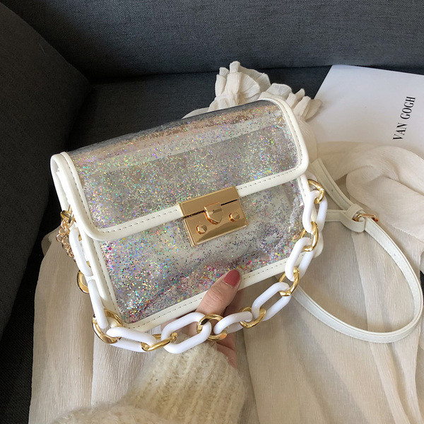 Modern női táska fényes elemekkel három színben, rövid és hosszú lánccal
