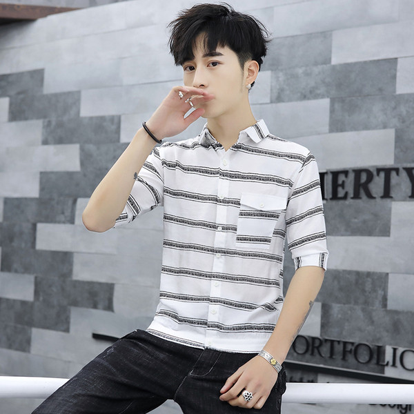 Modern férfi ing három színben 3/4-es ujjal és zsebbel