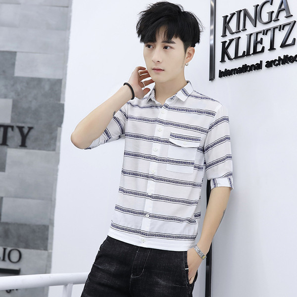 Modern férfi ing három színben 3/4-es ujjal és zsebbel