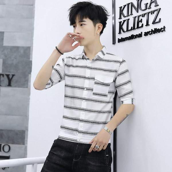 Modern férfi ing három színben 3/4-es ujjal és zsebbel