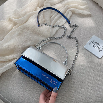 Geanta de mana moderna din piele lacuita in patru culori cu maner scurt si lung