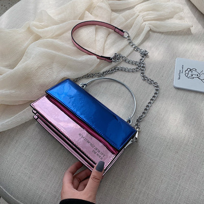 Geanta de mana moderna din piele lacuita in patru culori cu maner scurt si lung