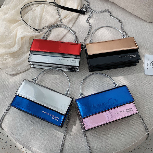 Geanta de mana moderna din piele lacuita in patru culori cu maner scurt si lung