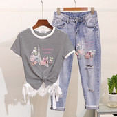 Set de blugi de dama nou si un tricou in mai multe culori