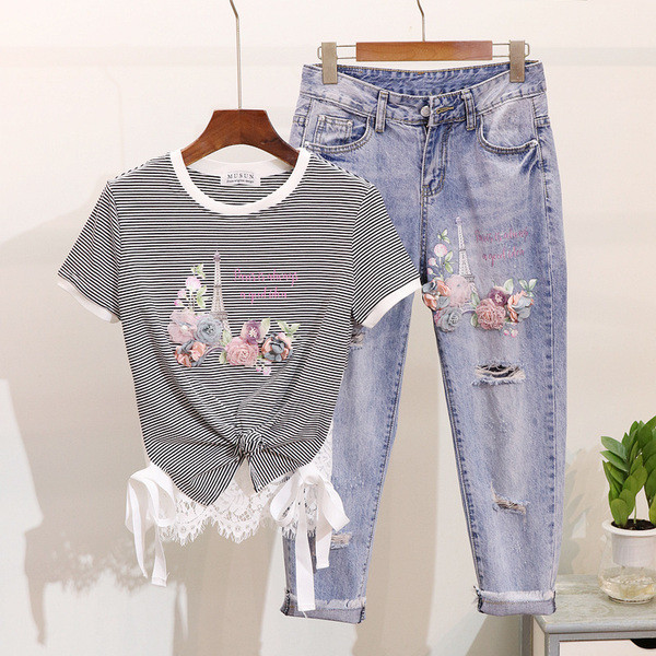 Set de blugi de dama nou si un tricou in mai multe culori