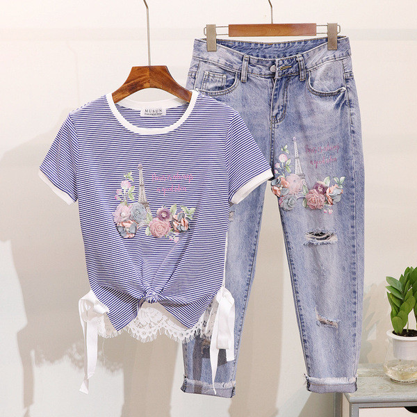 Set de blugi de dama nou si un tricou in mai multe culori