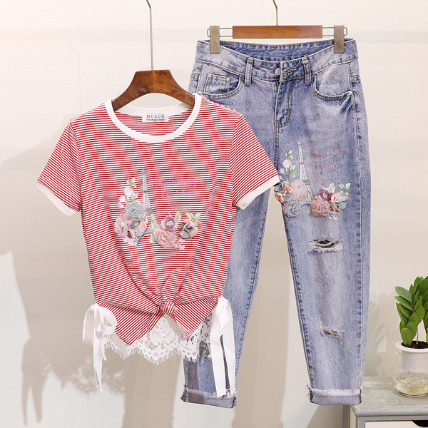 Set de blugi de dama nou si un tricou in mai multe culori