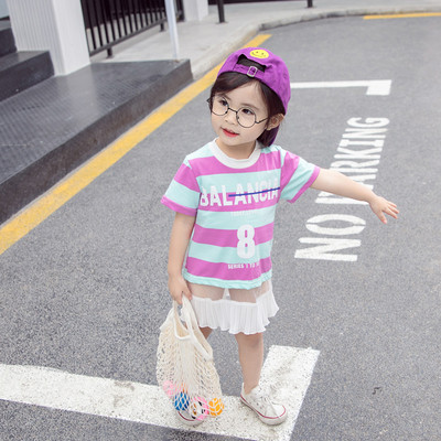 Μοντέρνο ριγέ παιδικό φόρεμα σε τρία χρώματα για  κορίτσια