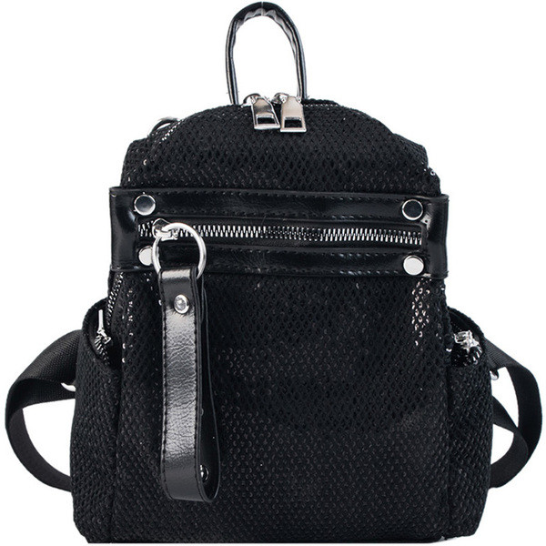 Modern női hátizsák öko bőrből fényes elemekkel fekete színben két modell