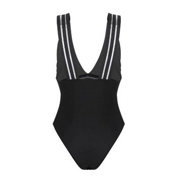 Μοντέρνο full swimsuit με V-neck και διαφανή στοιχεία σε μαύρο χρώμα