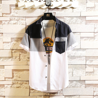 Stílusos férfi ing két színben, zsebbel és rövid ujjal