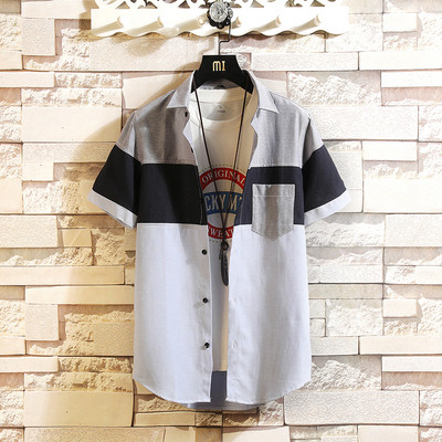 Stílusos férfi ing két színben, zsebbel és rövid ujjal