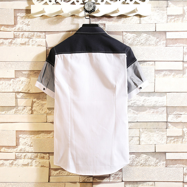 Stílusos férfi ing két színben, zsebbel és rövid ujjal