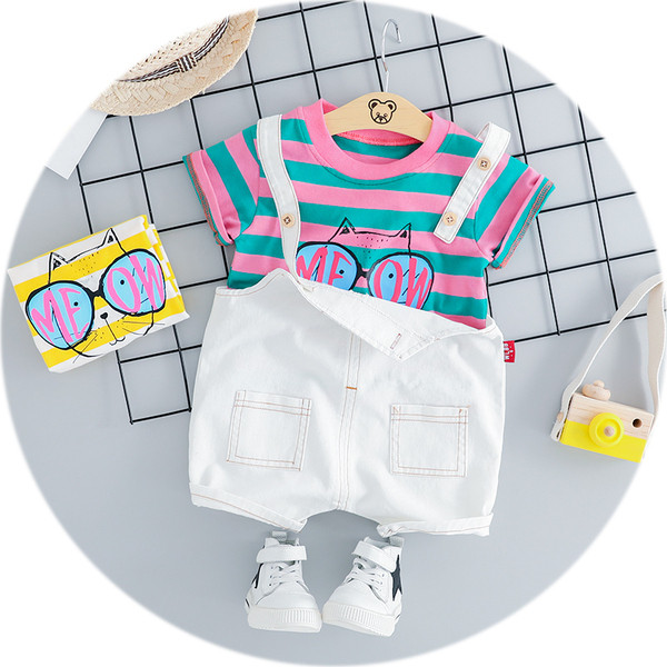 Új modell kétrészes overallból és blúzból álló gyerekszett lányoknak