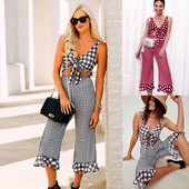 Set actual de damă în carouri din două părți în negru și roșu