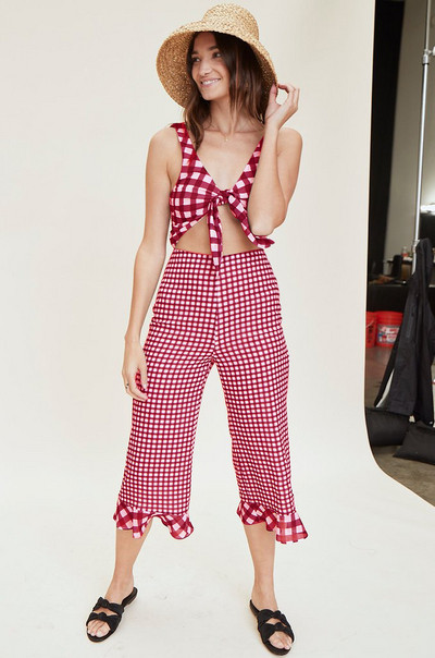 Set actual de damă în carouri din două părți în negru și roșu