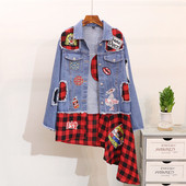 ΝΕΟ  μοντέρνο μοντέλο ασύμμετρου γυναικείο μπουφάν  με έγχρωμα εμβλήματα