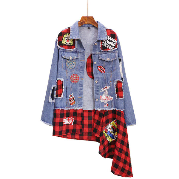 ΝΕΟ  μοντέρνο μοντέλο ασύμμετρου γυναικείο μπουφάν  με έγχρωμα εμβλήματα