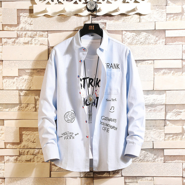 Modern férfi ing három színben feliratokkal és zsebbel