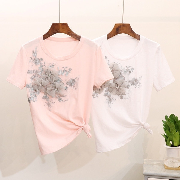 Stílusos női szett két részből - póló és farmer 3D elemmel