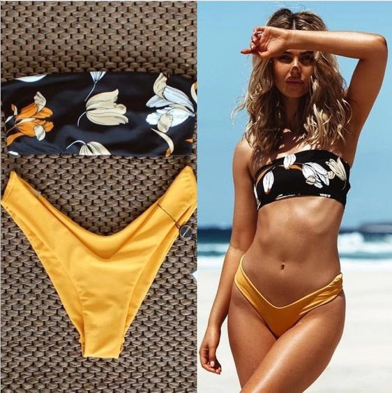 Modern kétrészes fürdőruha virágos motívumokkal több színben