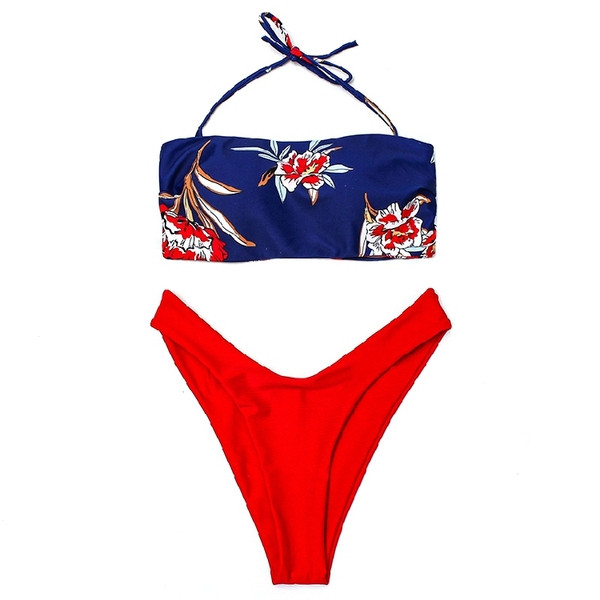 Modern kétrészes fürdőruha virágos motívumokkal több színben