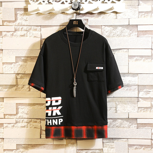 Modern férfi póló három színben zsebbel és feliratokkal