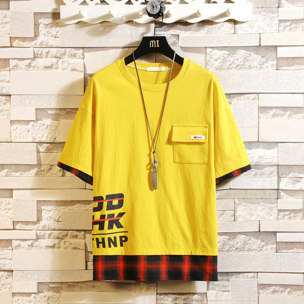 Modern férfi póló három színben zsebbel és feliratokkal