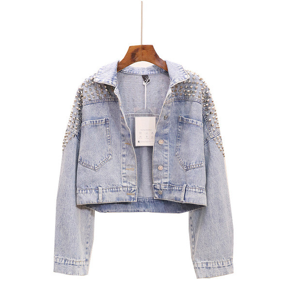 Дамско дънково яке с метален елемент 