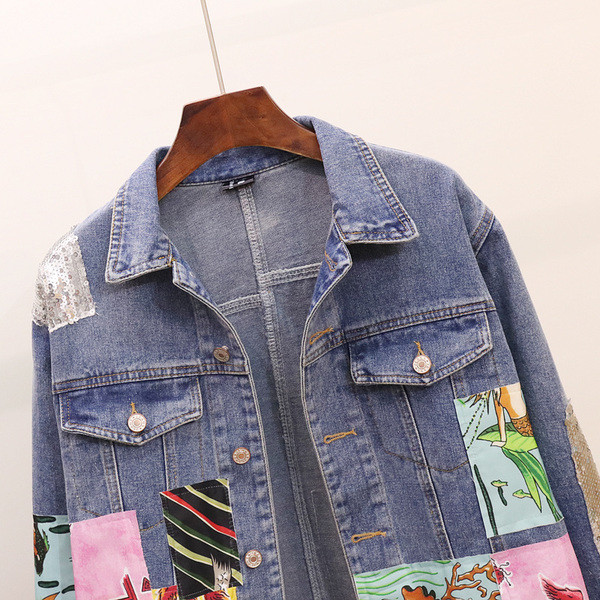 Új modell női farmerdzseki színes rátéttel