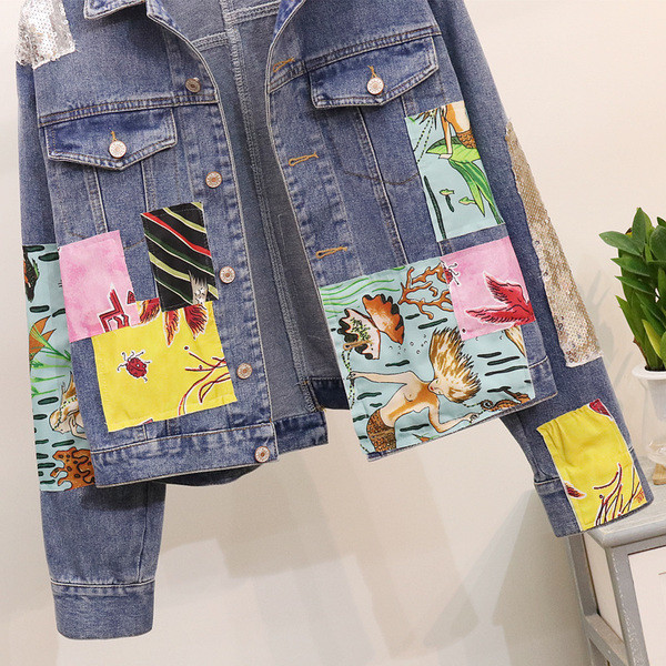 Új modell női farmerdzseki színes rátéttel