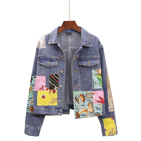 Új modell női farmerdzseki színes rátéttel