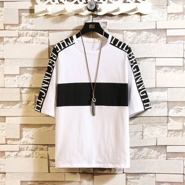 Alkalmi férfi póló feliratokkal és O-nyakú három színben