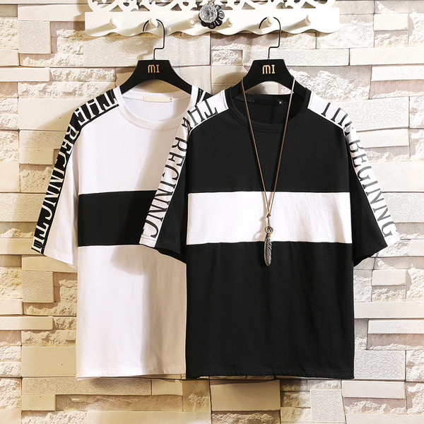 Alkalmi férfi póló feliratokkal és O-nyakú három színben