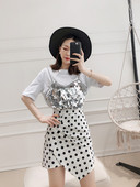 Modern női póló szett flitterekkel és szoknyával, két színben