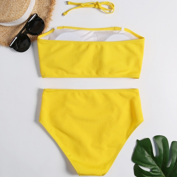 Γυναικείο μαγιό μπικίνι  με κουμπιά σε  μαύρο και κίτρινο χρώμα