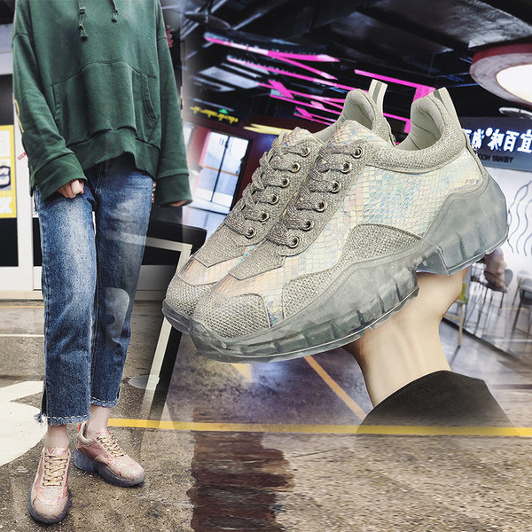 Καθημερινά  γυναικεία αθλητικά παπούτσια με παχιά σόλα σε δύο χρώματα