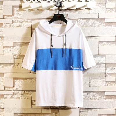 Férfi póló két színben kapucnival és nyakkendővel
