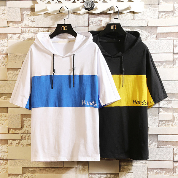 Férfi póló két színben kapucnival és nyakkendővel