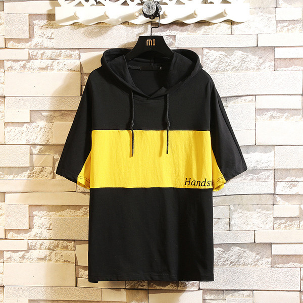 Férfi póló két színben kapucnival és nyakkendővel