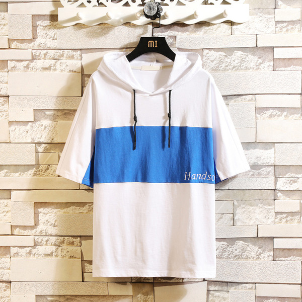 Férfi póló két színben kapucnival és nyakkendővel