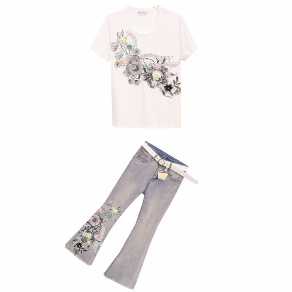 Set dama din doua piese cu broderie colorata