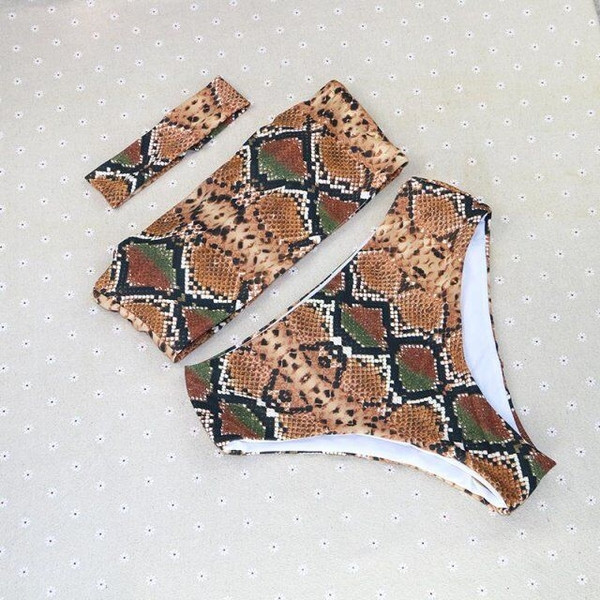 Jelenlegi fürdőruha barna és zöld mintával