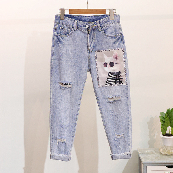 Modern női farmer és póló szett színes rátéttel