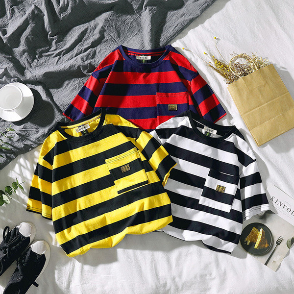 Férfi csíkos póló három színben zsebbel